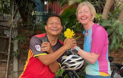 Christine Moore Cycling on the  tour with redspokes